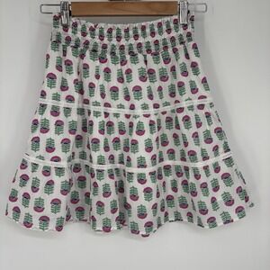 J Crew Womens Tiered Mini Skirt XS Lined‎ Colorful Floral Lace Boho Peasant Twee